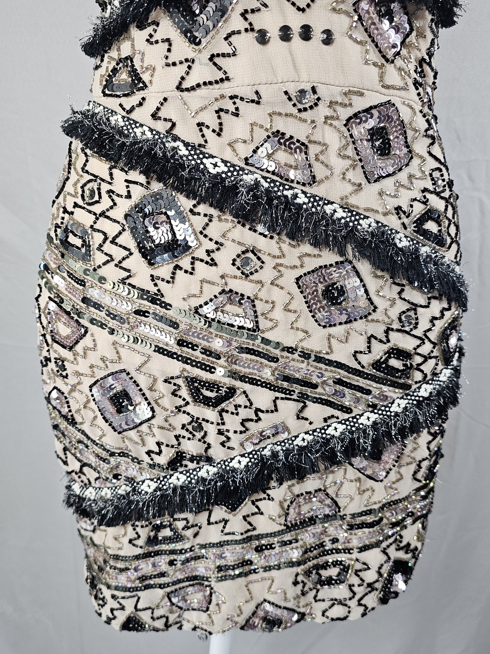 ASOS DESIGN, Beaded V-Neck Dress in Nude and Black - Picture 3 of 12